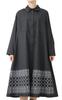 Gold Japan Plus Size Embroidered Floral Long Regular Sizes Women's Dress, Print, Sleeve, Collar, Black, L-3L, Goldy-1429