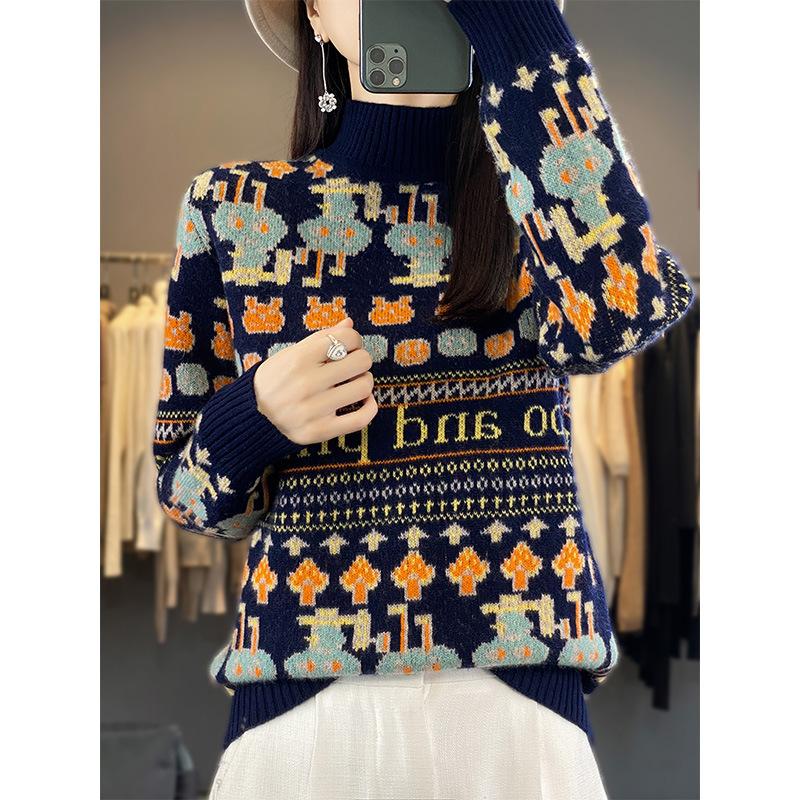 

Ретро кардиган с полувысоким воротником для женщин в осенне-зимнем стиле, модный теплый базовый свитер, свободный универсальный свитер-топ XXL