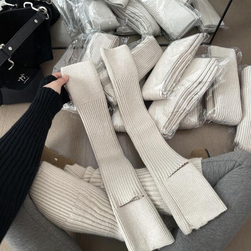 Womens Knee-High Knit Leg Warmers Warm Thick Cotton Socks Fall Winter Stylish Versatile
