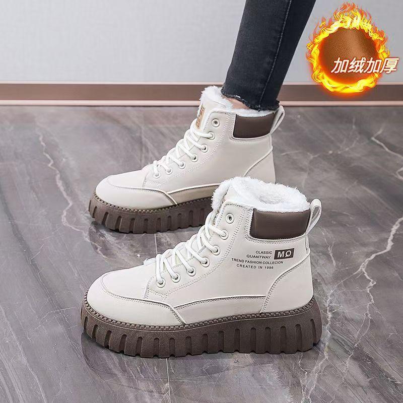 Winter velvet high-top Martin boots women's versatile thickened warm cotton shoes platform casual snow boots short boots women