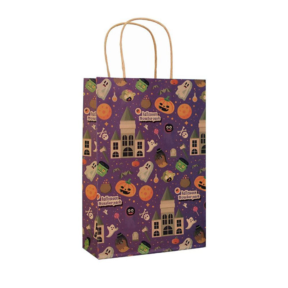 Borsa Tote di Carta Kraft per Halloween Zucca Fantasma Castello Borsa Retrò Confezione Caramelle Snack Borsa Regalo