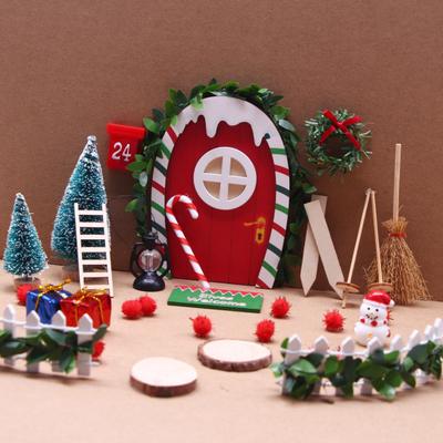 1 Set Weihnachten Mini Elfen Tür Dekoration Holz Feengarten Winzige Zwergentür Figur