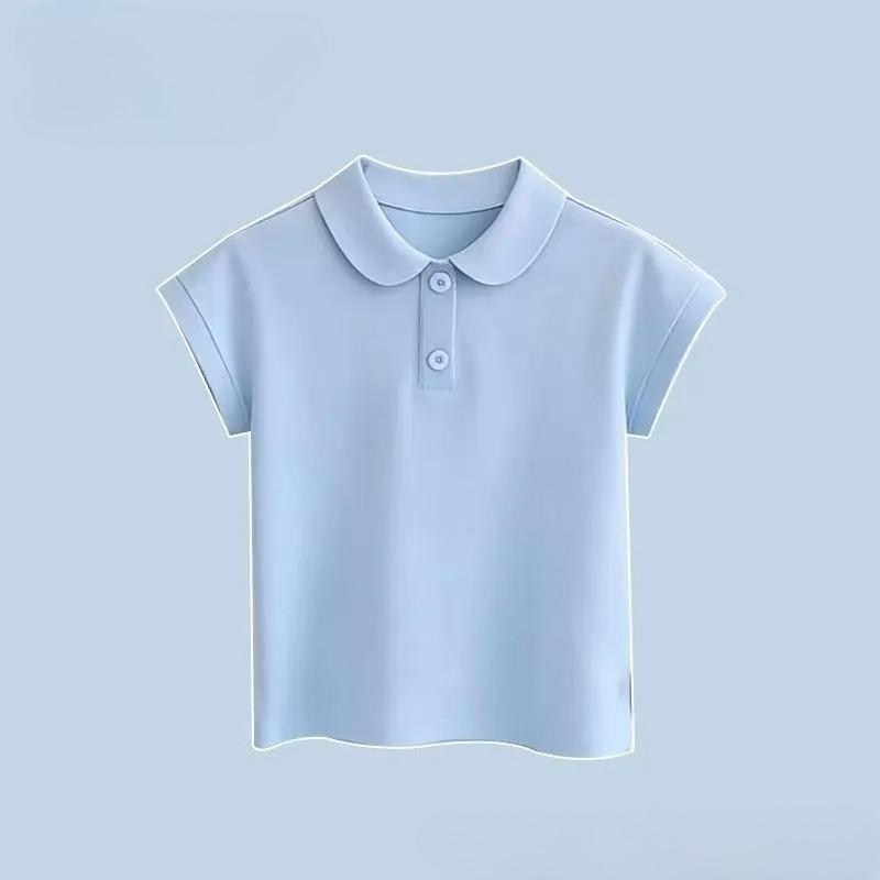 Summer Girls Korean Style Outfit Polo Short Sleeve T-Shirt & Plaid Pants 2PCS Sets Children's Breathable Fashion Clothing