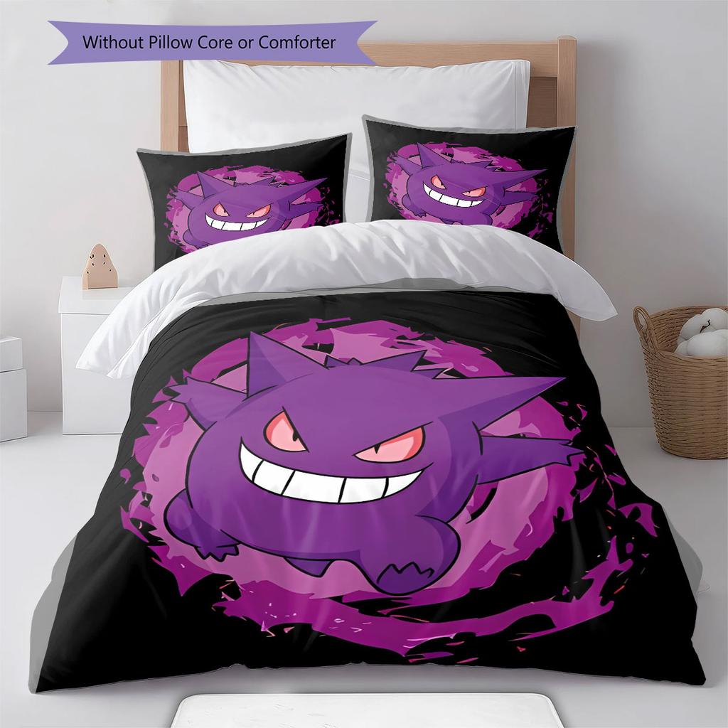 High Quality Gengar Pattern 3Pcs Duvet Cover Set Soft Microfiber Bed Set For Anime Lovers No Sheet No Comforter