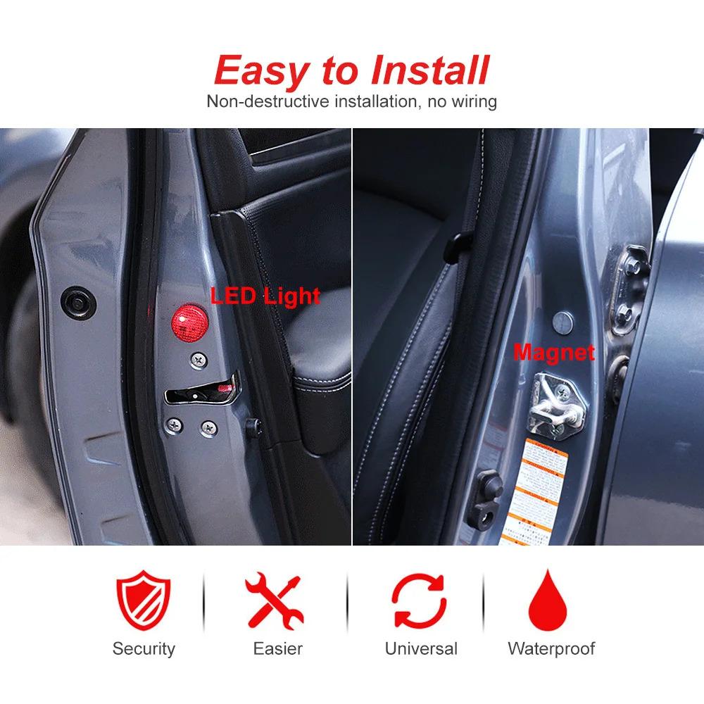 1-4pcs Universal LED Car Opening Door Safety Anti-collision Lights Magnetic Sensor Strobe Flashing Alarm Lights Parking Lamp Neon Lights 4