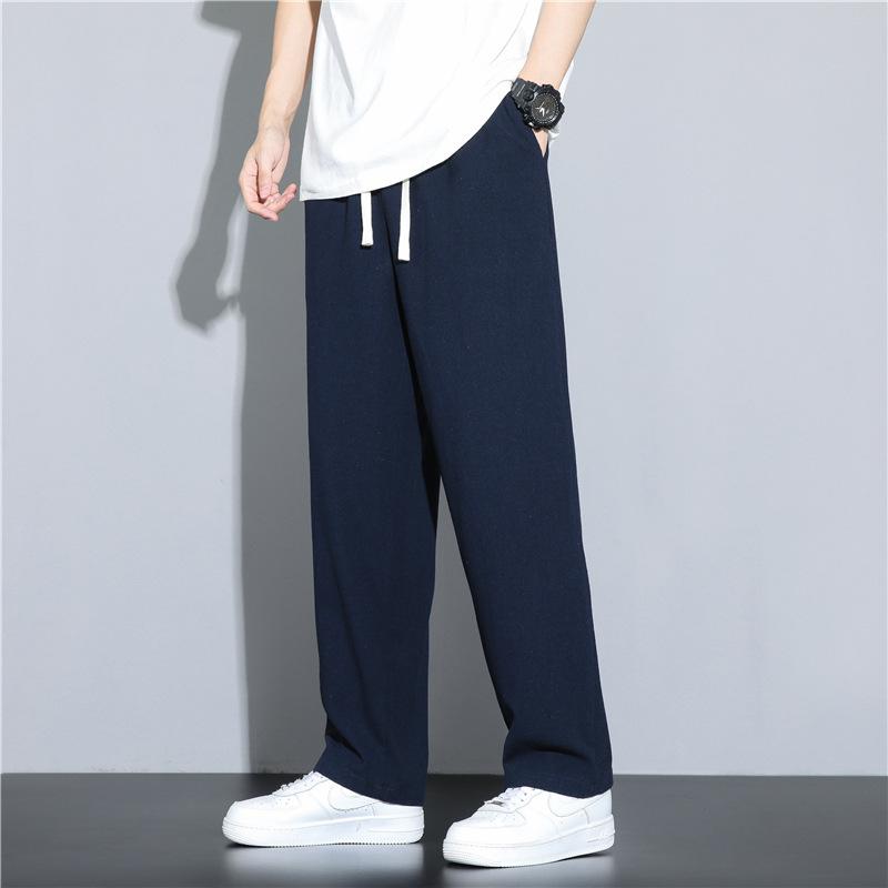 Summer new men's cotton and linen casual pants solid color large size loose and thin breathable straight pants men's pants