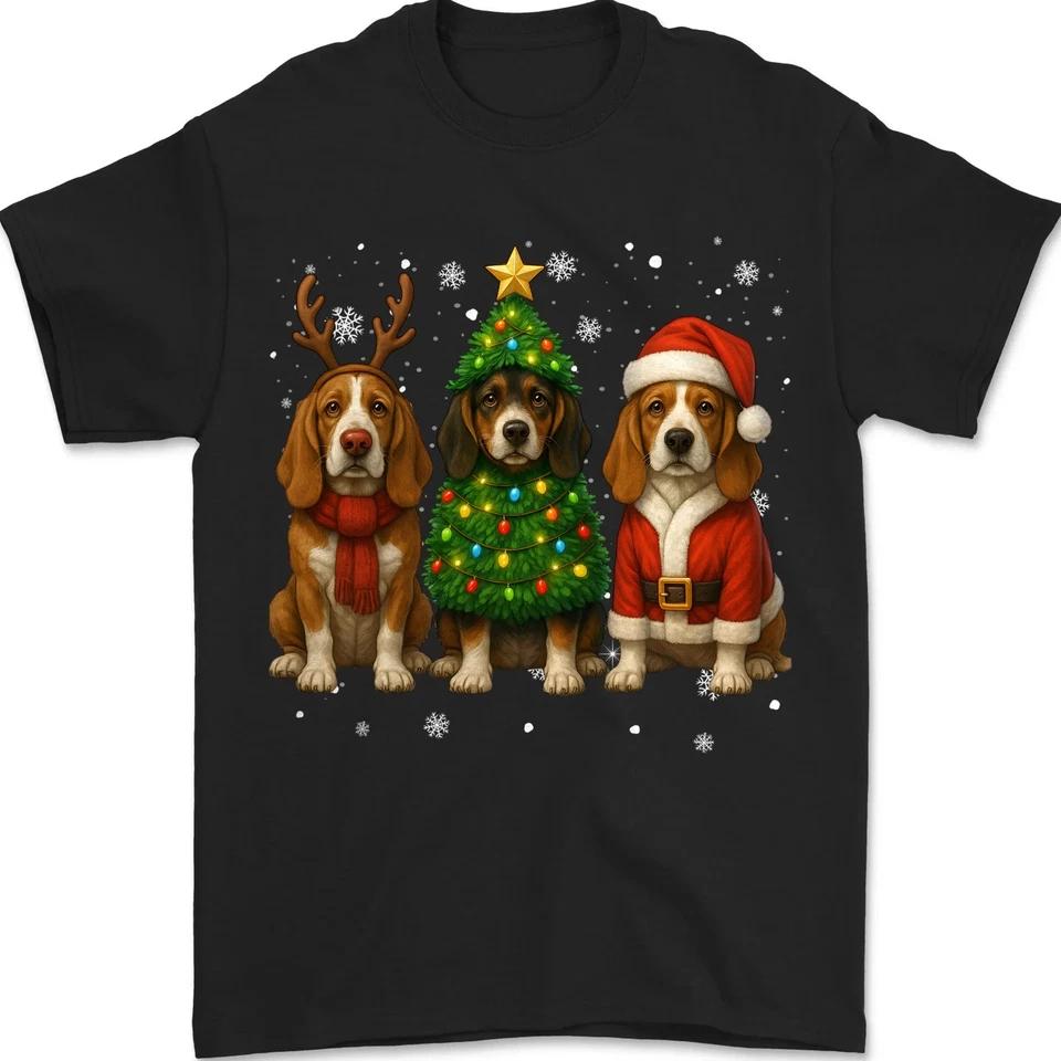 Retro Christmas Basset Hound Santa Reindeer Dog Lover T-Shirt 4XL