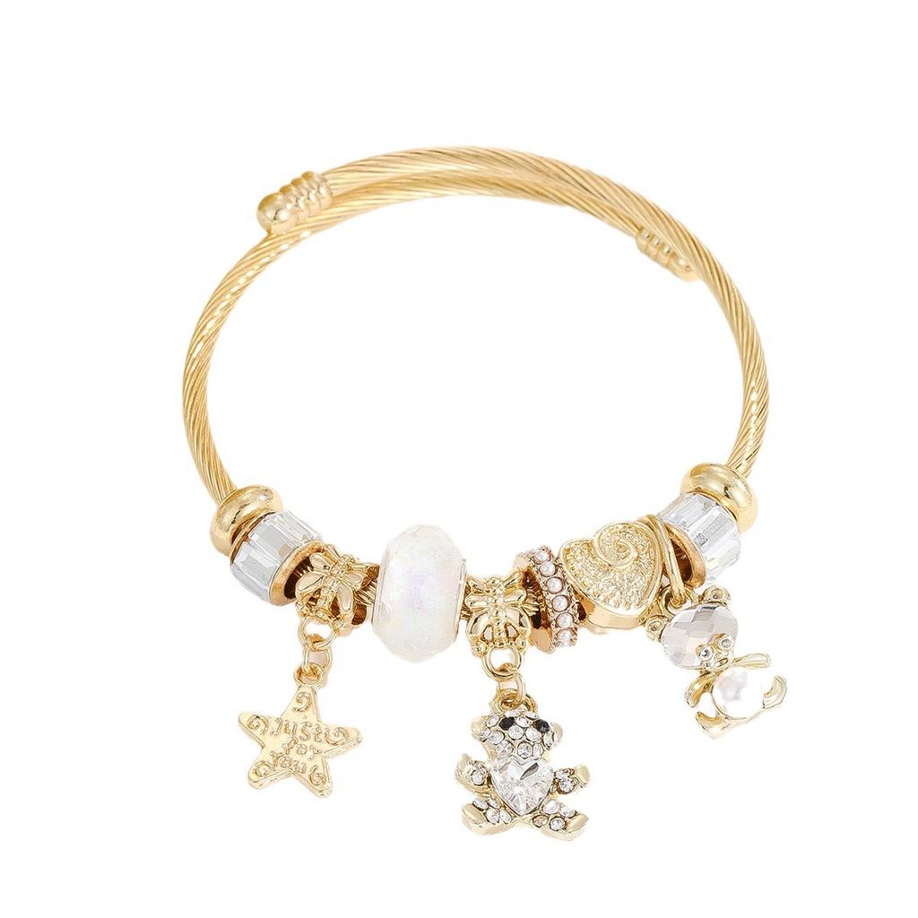 DIY Gold Stainless Steel Bracelet Exquisite Oil Drip Pendant Alloy Adjustable Couple Bracelet