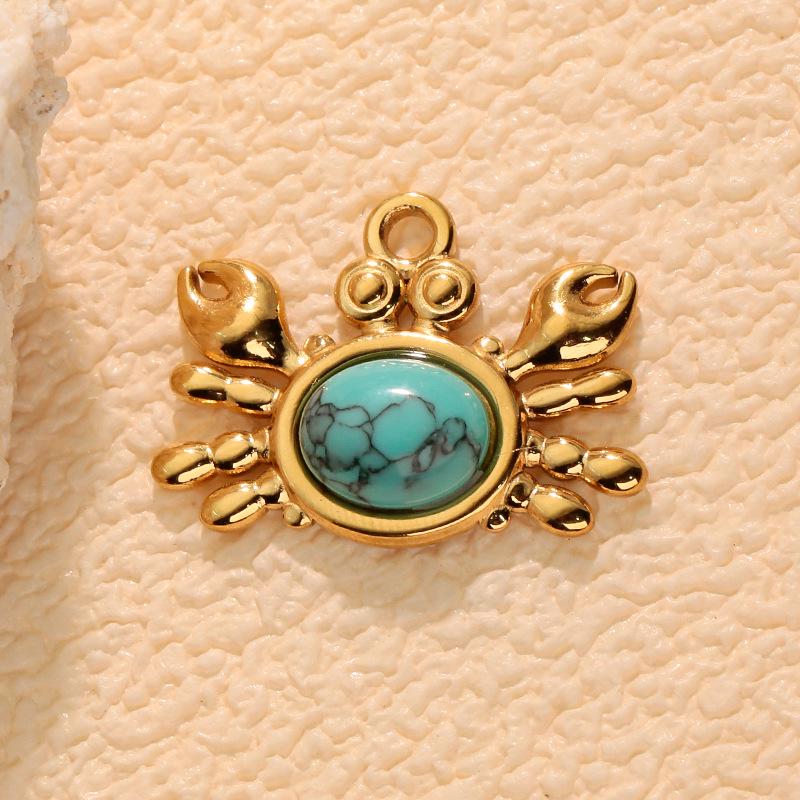 18K Stainless Steel Crab Pendant Necklace with Blue Turquoise for Women - Ocean Series DIY Jewelry Making