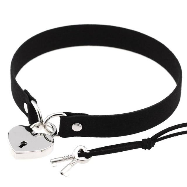 Heart Pendant Locking Collar With Key Choker Necklace Slave Restraints Collars & Leashes