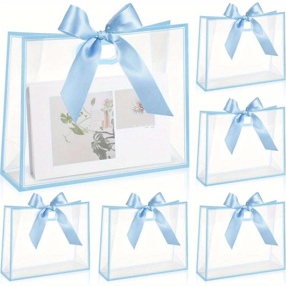 5pcs Plastic Gift Bags with Handle and Ribbon Clear Treat Bags Reusable Thank You Gift Bags Party Favors Bags Gift Wrap Bag