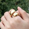 Waterproof Simple Stainless Steel 18k Gold Plated Pear-shaped Open Adjustable Ring Shiny Wide Irregular Design Jewelry for Women