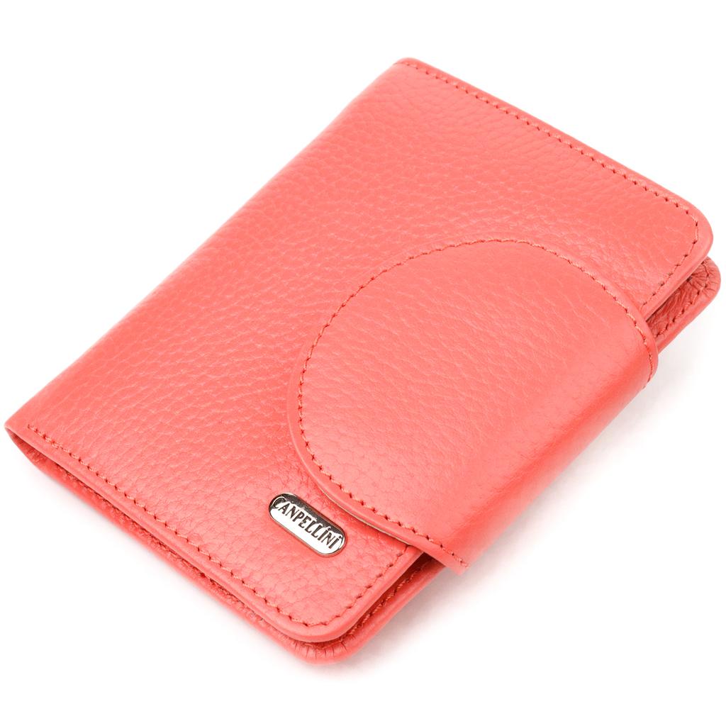 Stylish Compact Women's Wallet Made of Genuine Leather CANPELLINI Wallet 21669 Coral