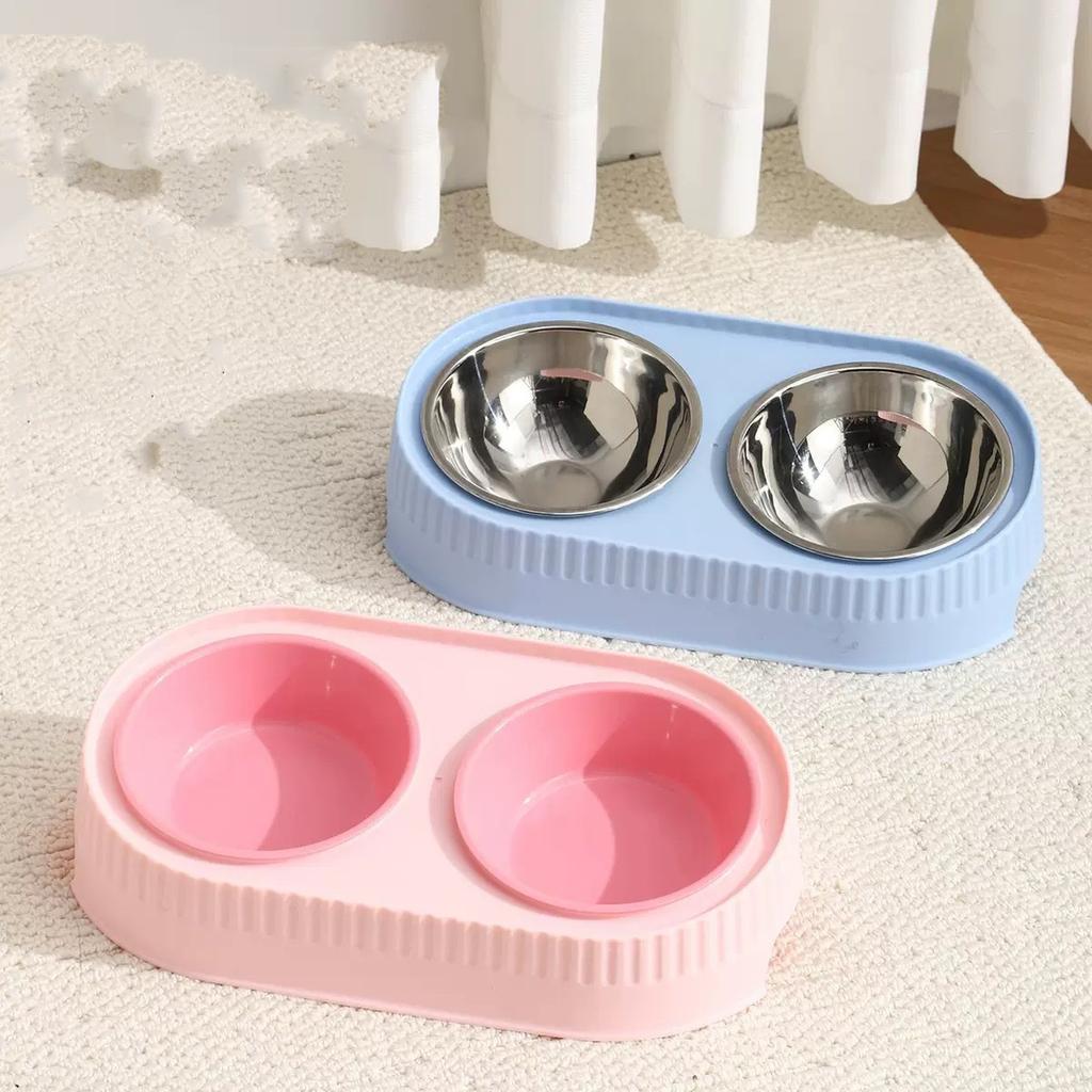 YPBEW Miski dla psów Podwójna miska ze stali nierdzewnej Zestaw naczyń na wodę i karmę Stojak spowalniający jedzenie dla kotów szczeniąt Odłączany