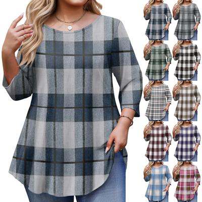 Women's Plus Size 3/4 Sleeve Curved Hem Round Neck Fashionable Top