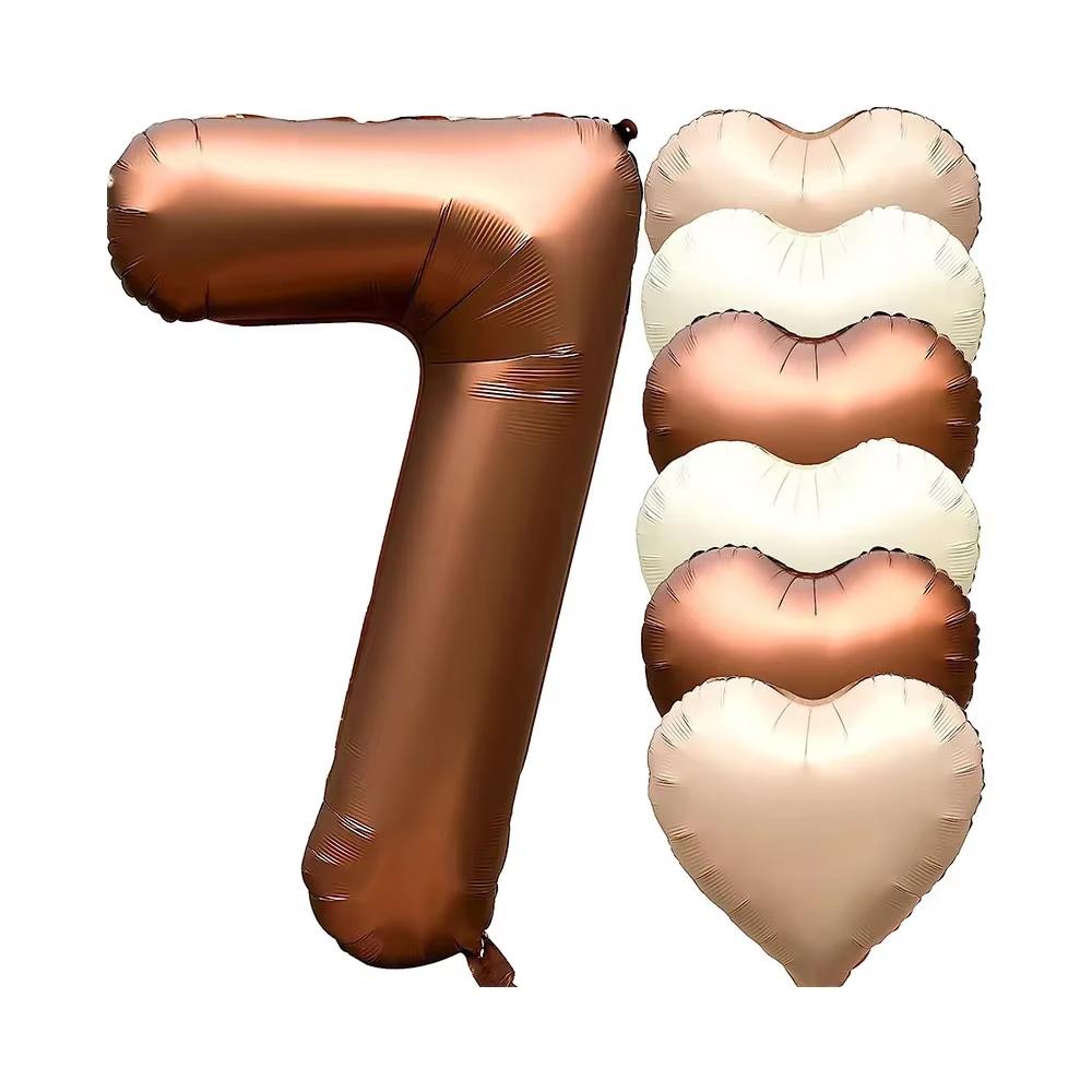 7pcs 32inch Number Balloons Set Helium Balloon with Big Heart Balloons for Girl and Boy 9th Year Old Birthday Party Decorations