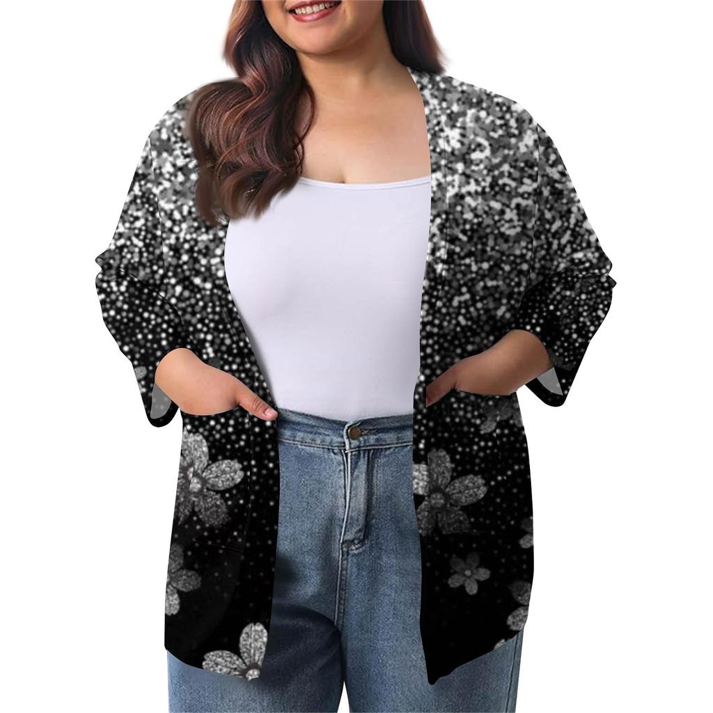 Women's Fall And Winter Fashion Casual Soild 3/4 Sleeve Mid-Length Cardigan Jacket