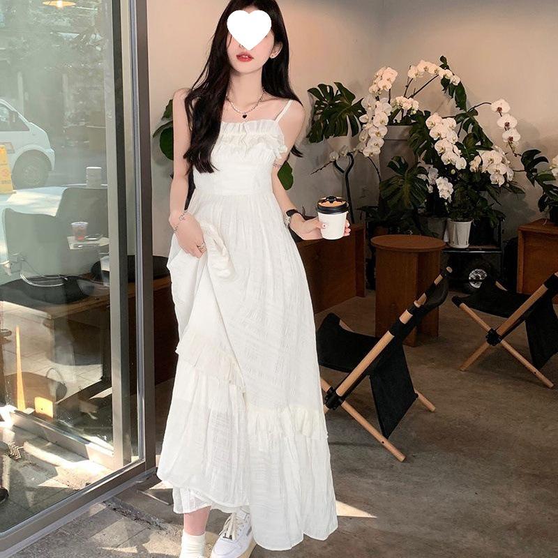 

Women s Summer Sweet French Waist-Slimming Sling Dress S 42.5-50 kg белый