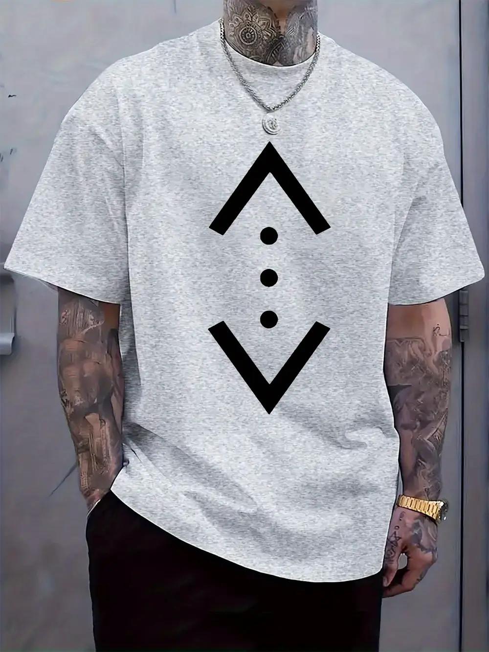 Casual Black & White Geometric Print T-shirt - Regular Fit M