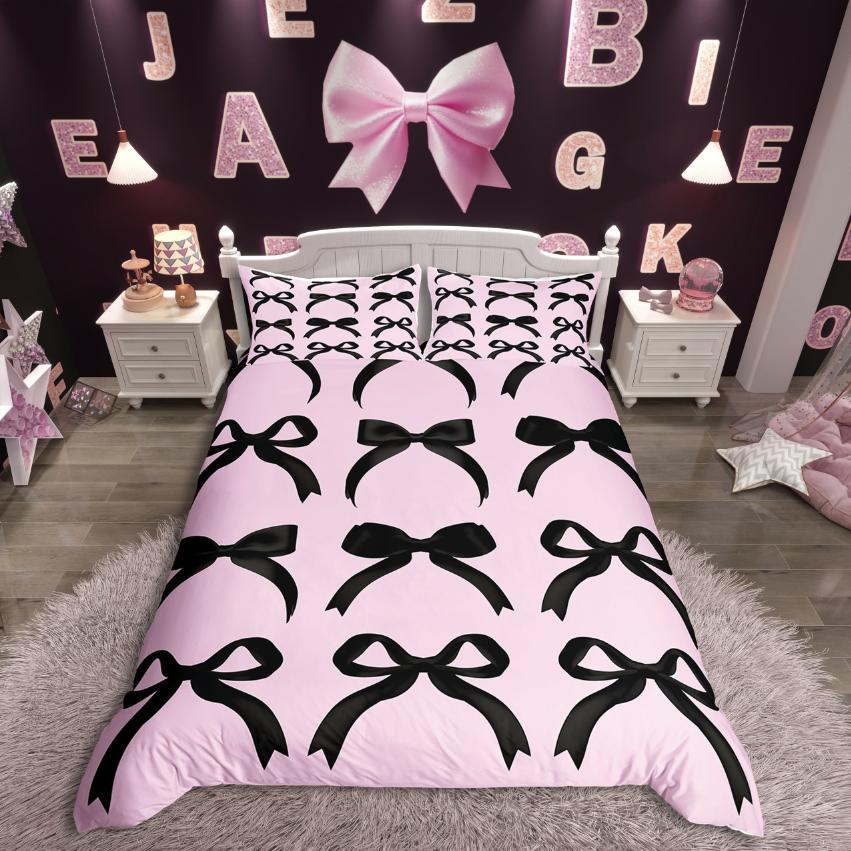 Homewish Kawaii Ribbon Bowknot Duvet Cover SetDreamy Princess Bedding SetCartoon Bow Comforter Cover Set