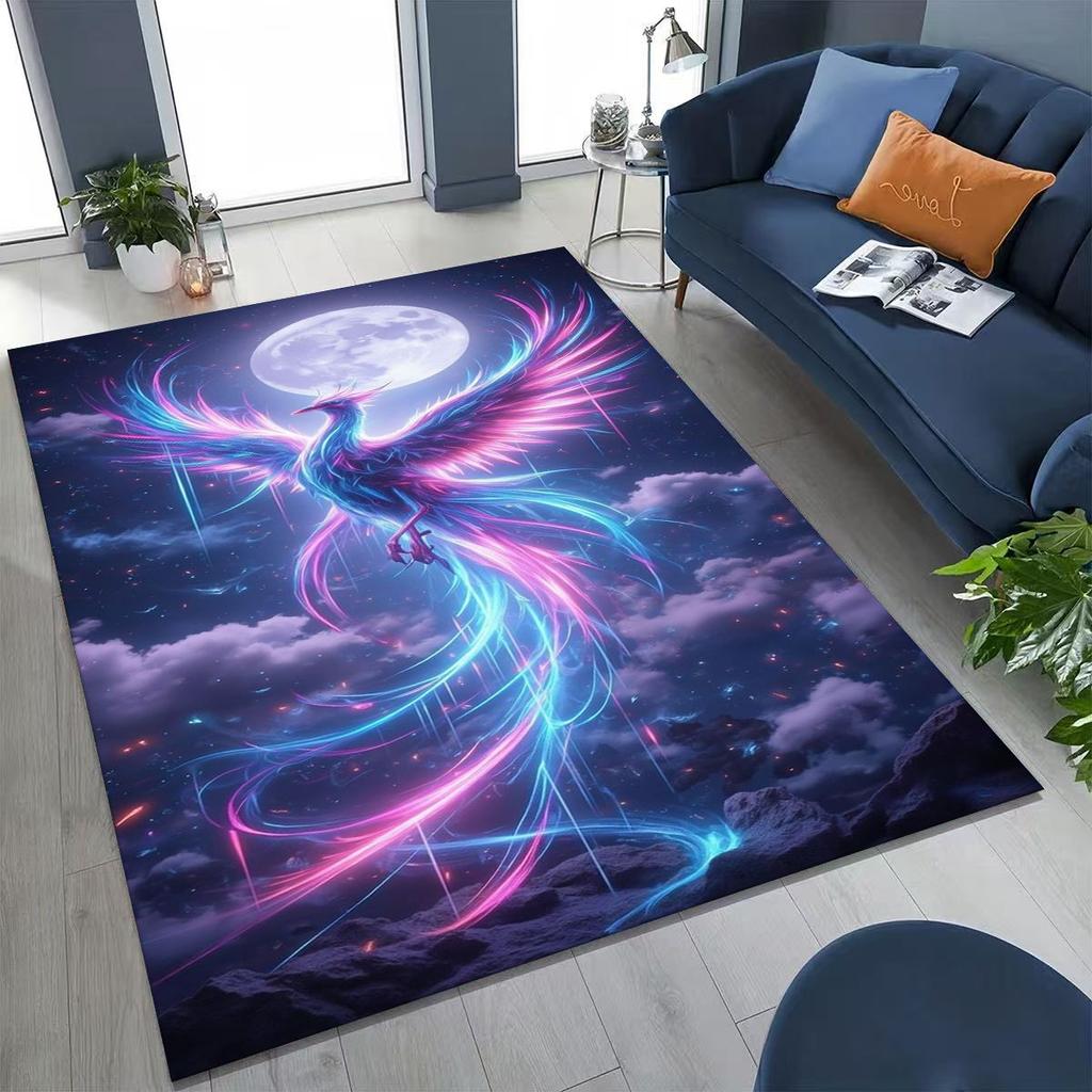 Colorful Rebirth Fire Phoenix Divine Bird Rug for Bedroom Living Room Sofa Home Doormat Decor, Large Kid Play Non-slip Floor Mat