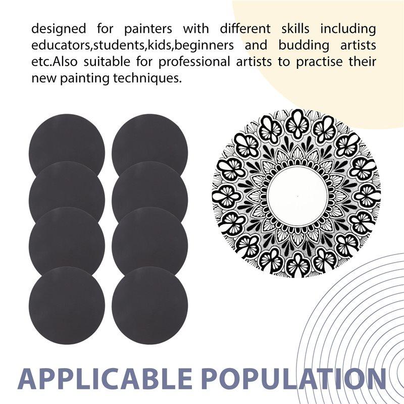 A34R 8 Pcs 15Cm Black Mandala Kraft Paper Round Cardboard For Painting DIY Cardboards For Artist Painter