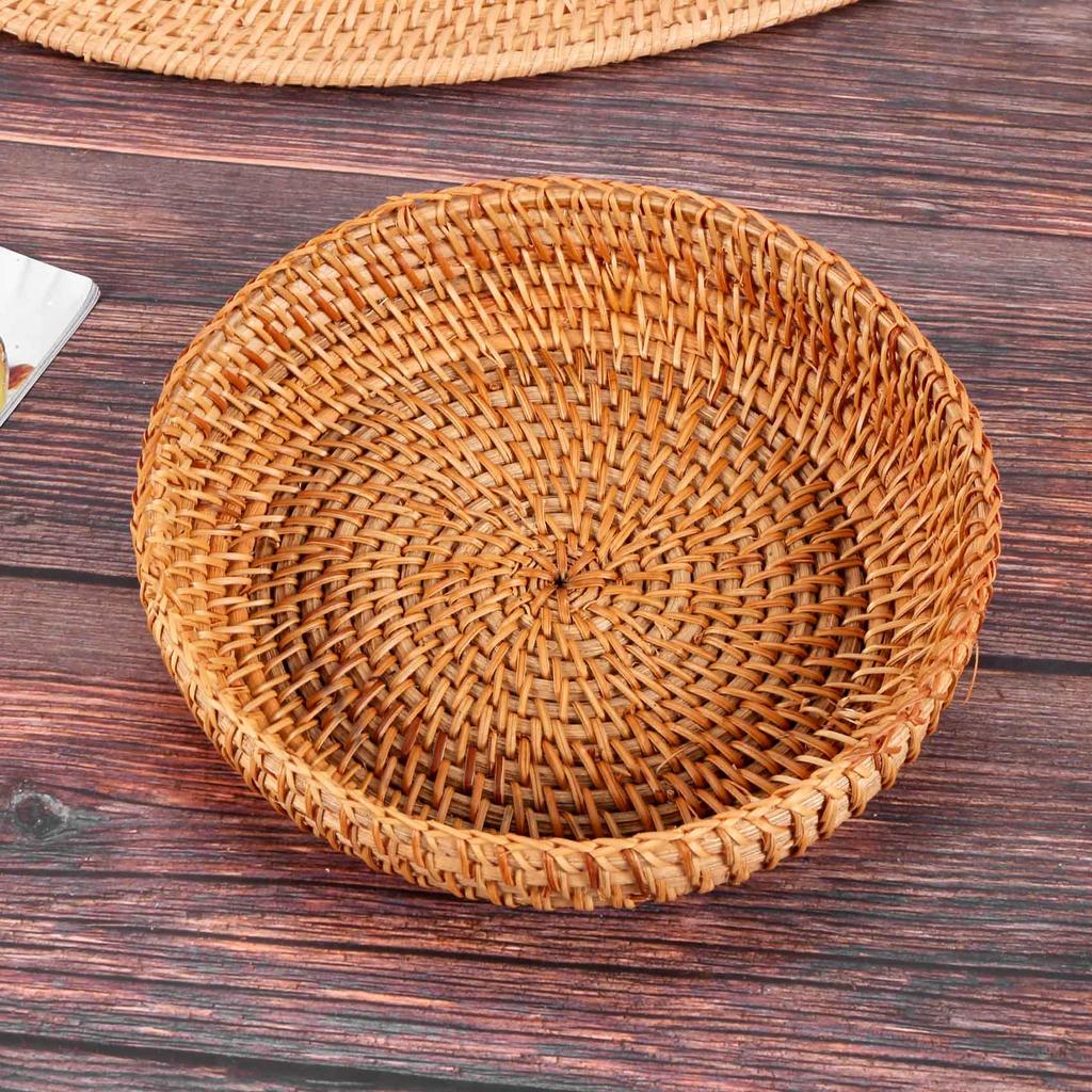 Good-Handmade Autumn Rattan Weaving Round Storage Basket Fruit Dish Rattan Bread Basket For Kitchen Food Picnic Bread Sundry Min