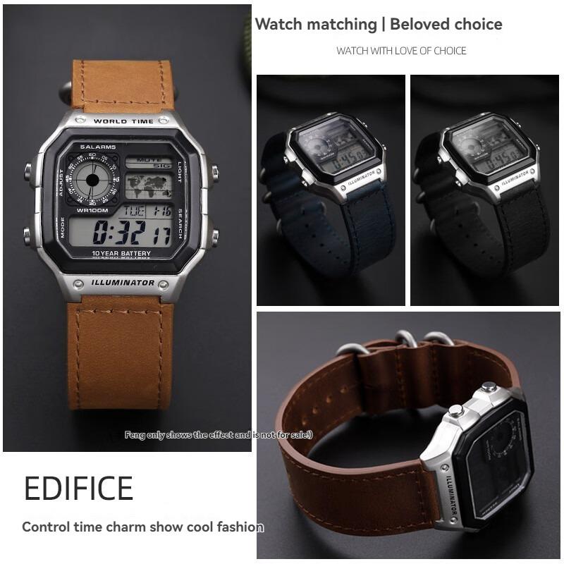 18mm Vintage Echte Leder Uhrenarmband für Casio AE-1200/AE-1300/AE-1500/SGW-300/SGW-400/W218H Schwarz & Braun Ersatzarmband