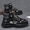 High-top Men's Boots Tooling Martin Boots Men's National Style Embroidery Locomotive Boots Men's Autumn and Winter 2024 Thick Bottom Height Increase