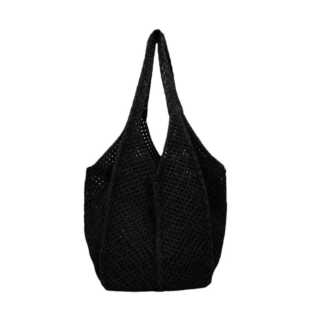 Stevige Gebreide Schoudertas Uitgesneden Grote Capaciteit Boheemse Haakwerk Tote Bag Veelzijdig Casual Geweven Buiten black