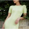 Elegante Faden Strick Solide Kleid Frauen Schlank O-Ausschnitt Kurzarm Hüfte Paket Weibliche Lange Kleider Sommer Dame Chic Robe