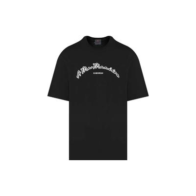 X A Ma Maniére Gesticktes Logo Print Rundhals Kurzarm T-Shirt Unisex Oberteile Schwarz FN0610-010