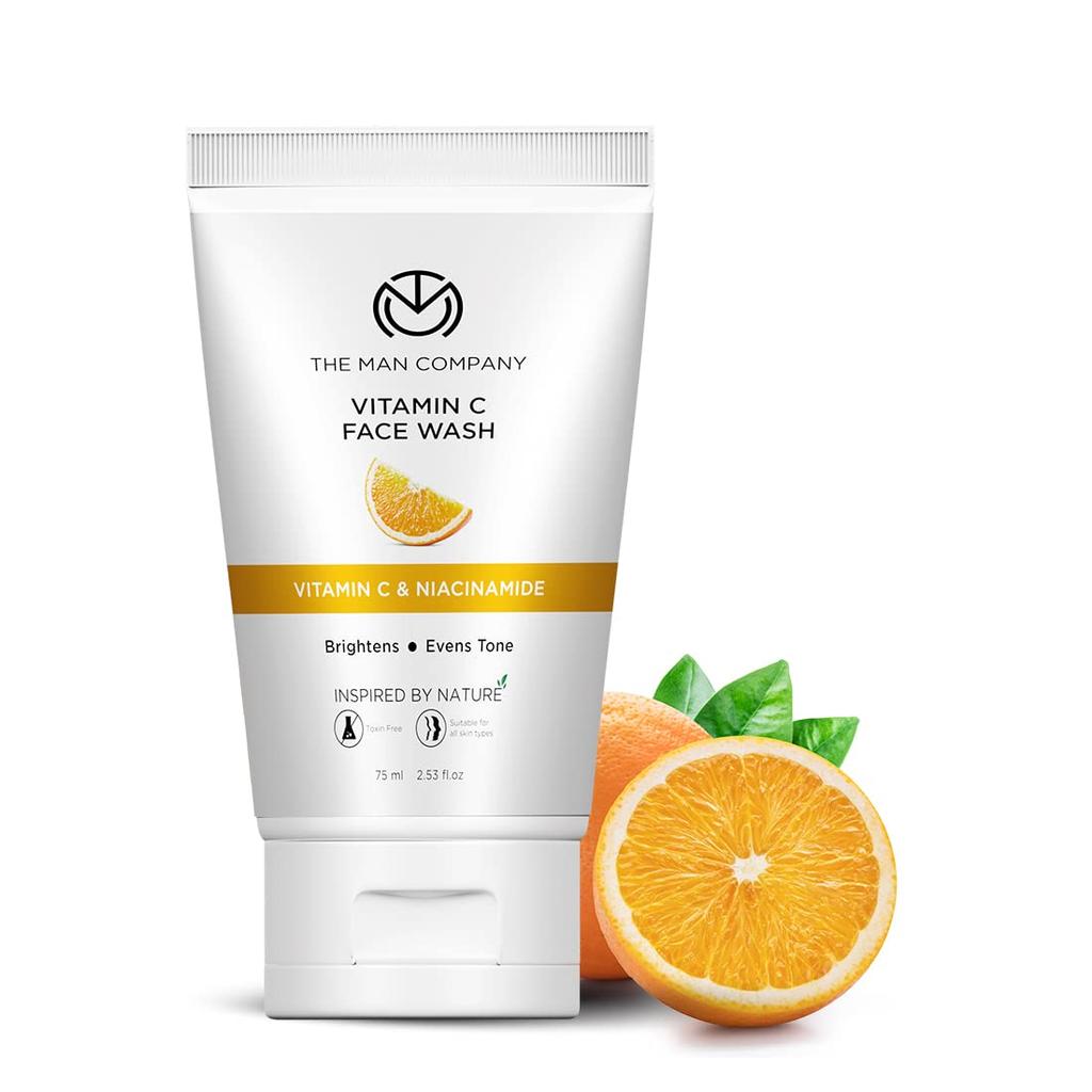 The Man Company Skin Brightening Vitamin C Face Wash with Turmeric and Niacinamide for Clean, Bright & Soft Skin I Oil Free Look I Unclog Pores, 75ml