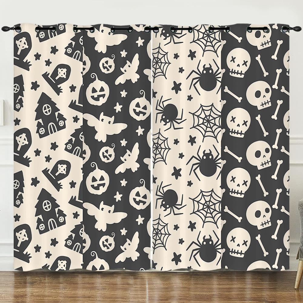 Halloween Pumpkin Digital Printing Curtains Blackout Curtain Punching Modern Minimalist Style