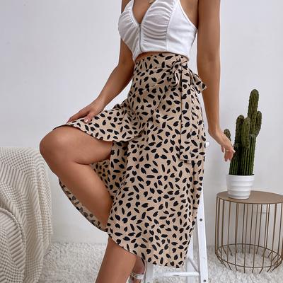 Boho Donna Casual Stampa Cravatta Gonna avvolgente laterale Elegante vita alta femminile Estate asimmetrica al ginocchio Gonne a trapezio