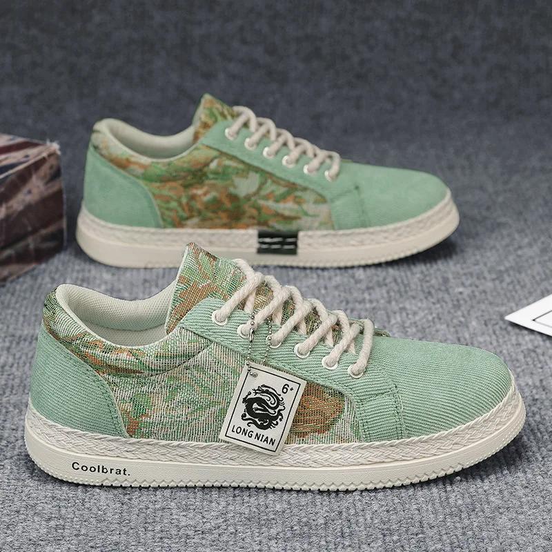 

Мужская парусиновая обувь 2024 года, весна, дышащая, брендовая, спортивная, повседневная, вулканизированная обувь, мужская, тканевая, обувь на плоской подошве, теннисная обувь для мужчин 44 зелёный