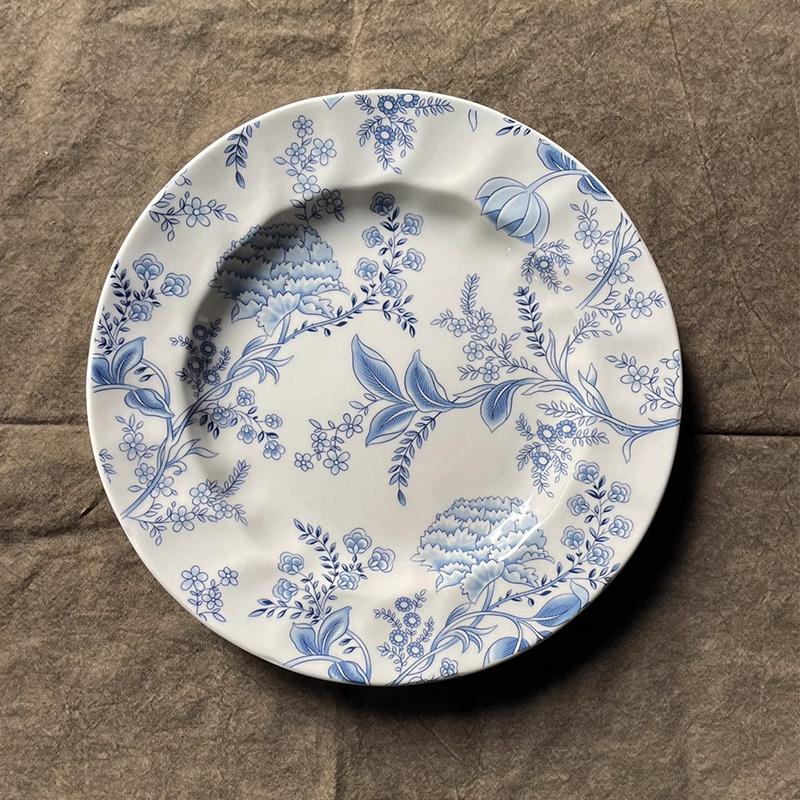 Blue Flower French Style Ceramic Plates New Household 8~8.5 Inch Underglaze Color Tableware Round High Aesthetic Beef Steak Dish