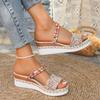 Summer new sandals wear large size casual two wear hemp rope woven wedge heel colored sandals women