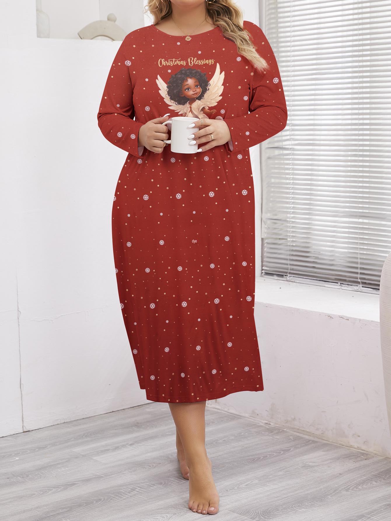 

Женская пижама большого размера на Рождество - Свободный крой для домашней одежды на осень/зиму 2XL