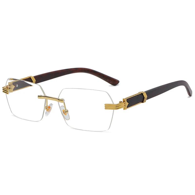 Luxury Rimless Square Sunglasses Man Brand Designer Frameless Gradient Sun Glasses Woman Fashion Vintage Wooden
