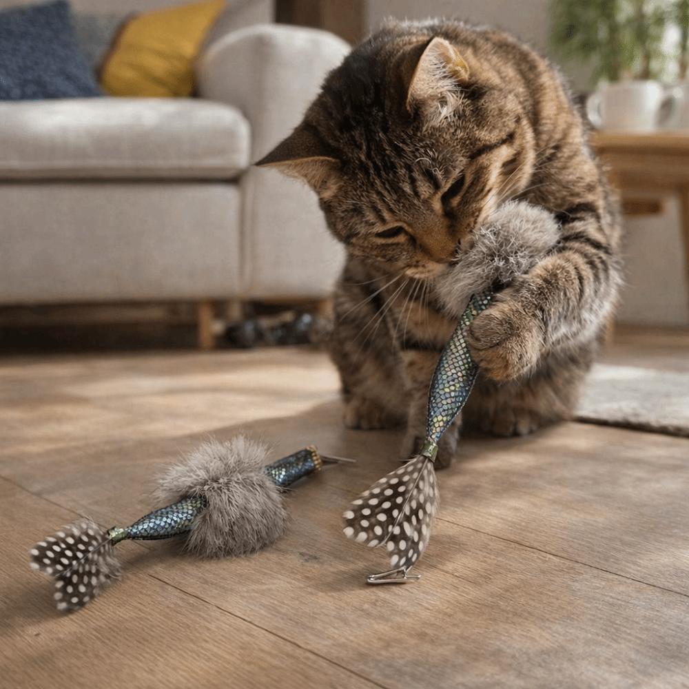 2 Pieces Bite Resistant Cat Teaser Stick Replacement Head Polyester with Sound Interactive Cat Toys Mermaid Shape