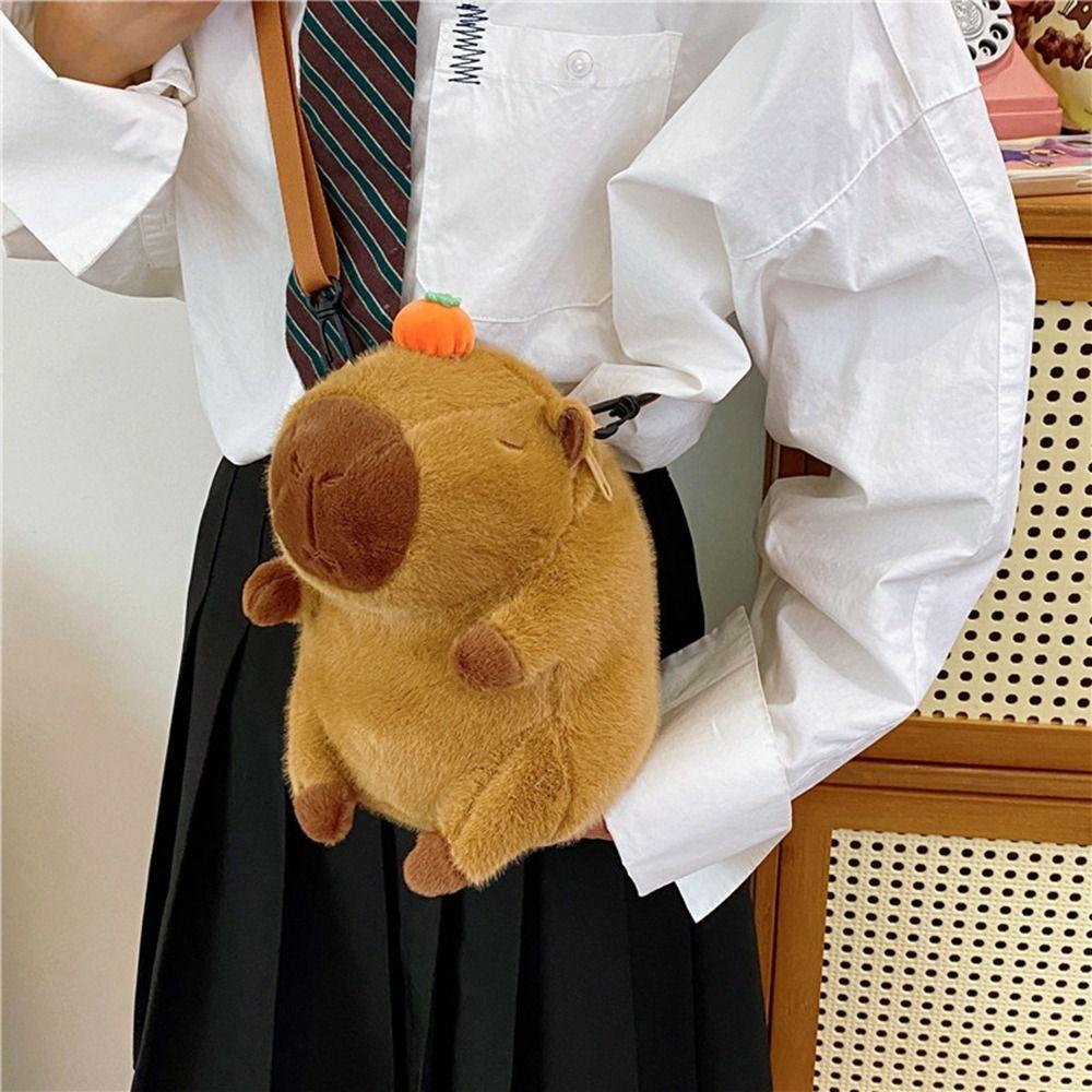 Capybara Cartoon Backpack Animals Students School Bag Sweet Capybara Plush Backpack  Outdoor