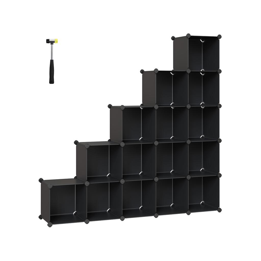 SONGMICS 15-Cube Storage Unit, Shoe Rack, DIY Shelving System, Stackable Cubes, PP Plastic Shelf, Wardrobe, Closet Divider, for Bedroom, Office, Black