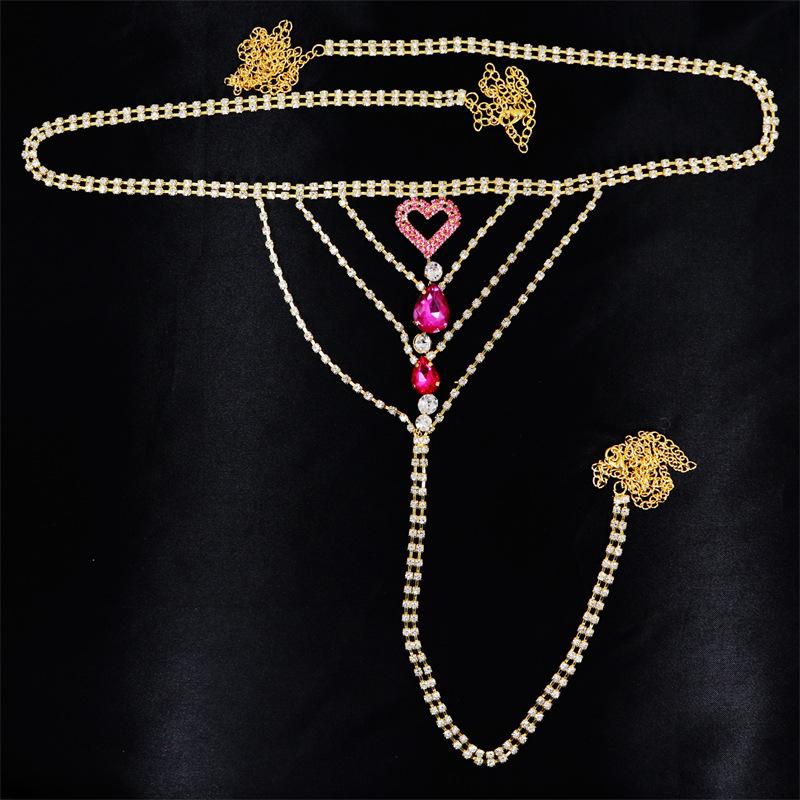 Summer New Ruby Bikini, Fashionable Full Diamond Body Chain, Trendy Rhinestone Underwear Chain