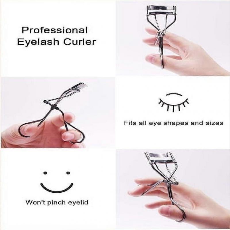 Metal Eyelash Curler With Eyelash Separating Comb Tool And 6 Replacement Refill Pads (Black)