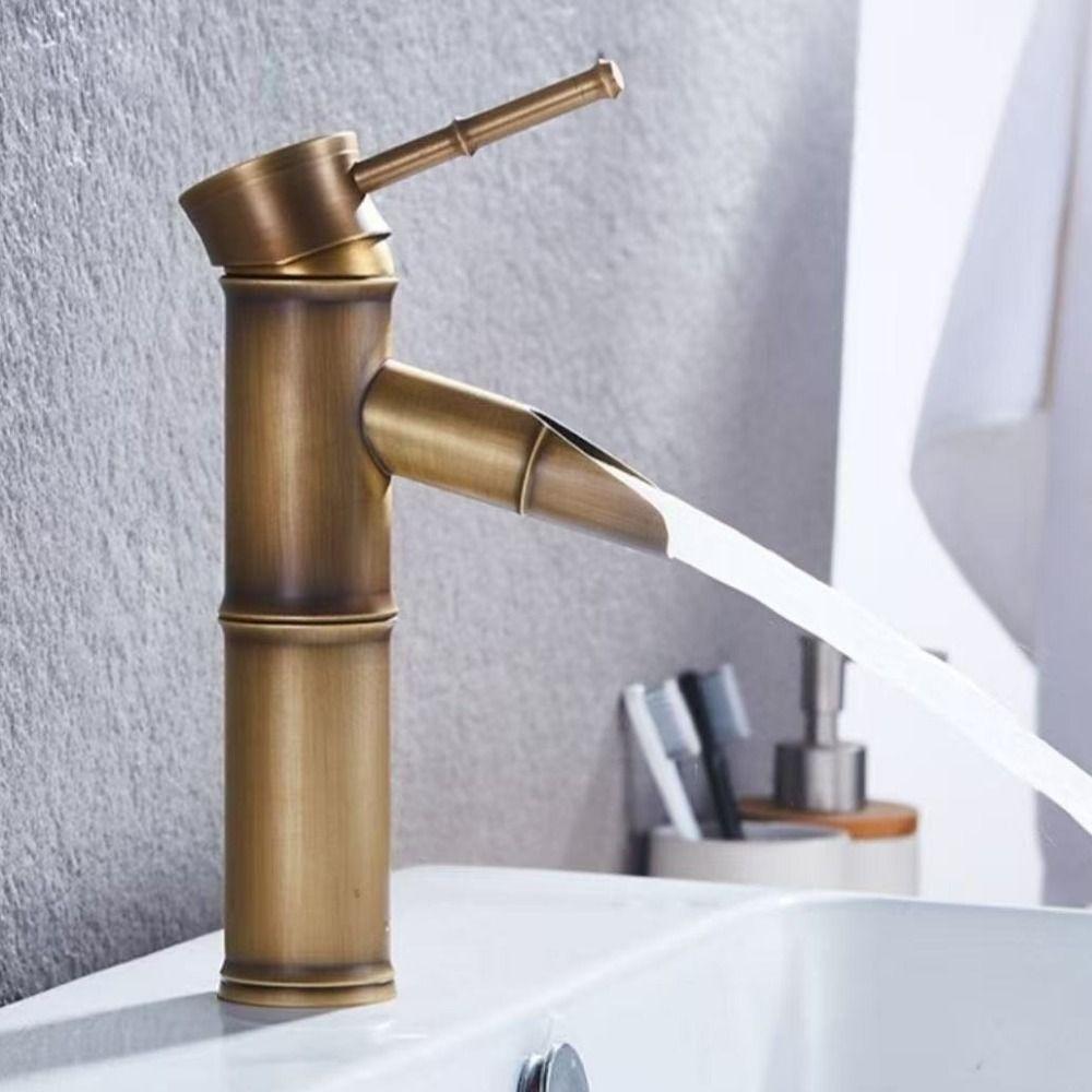 Single Handle Basin Faucet Deck Mounted Vanity Faucet Antique Bamboo Shape Faucet  Outdoor Garden