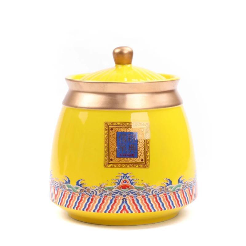 Ceramic Tea Pot with Lid Wedding Gift Red Gold Dragon Green Tea Candy Chinese Medicine Sealed Storage Tank Tea Bag Storage Box
