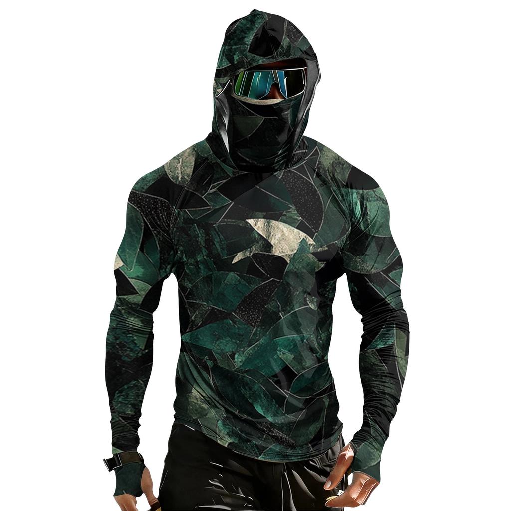 Men's Casual Raglan Hoodie Long Sleeve Sun Protection Shirt UPF 100+ Lightweight Breathable Quick Dry Outdoor Top with Textured Print