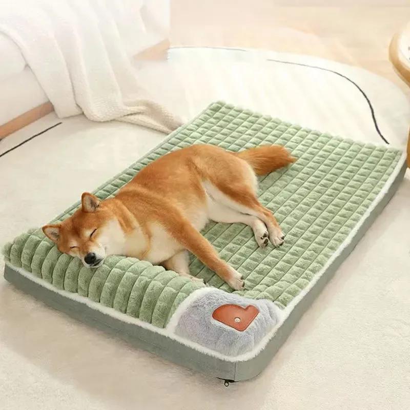 Four Seasons Dog Mat Super Warm Pet Nest Large Dog Sleeping Pad Washable Dog House Pet Supplies Pet Beds Removable Green
