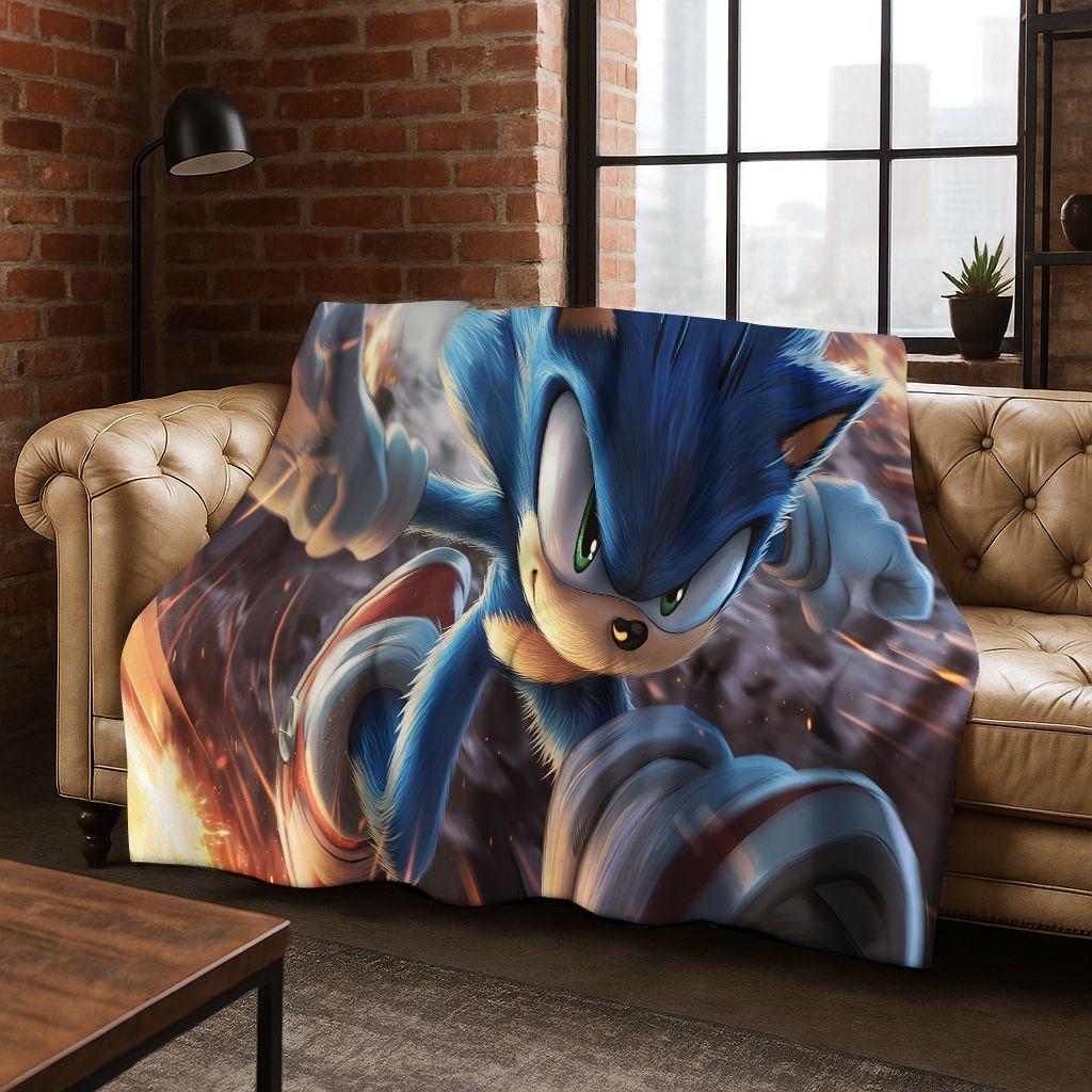 Classic S-Sonic Cartoon Game Flannel Blanket Soft Warm Throw Blanket for Bed Bedroom Living Room Travel Picnic Office Gift Kids